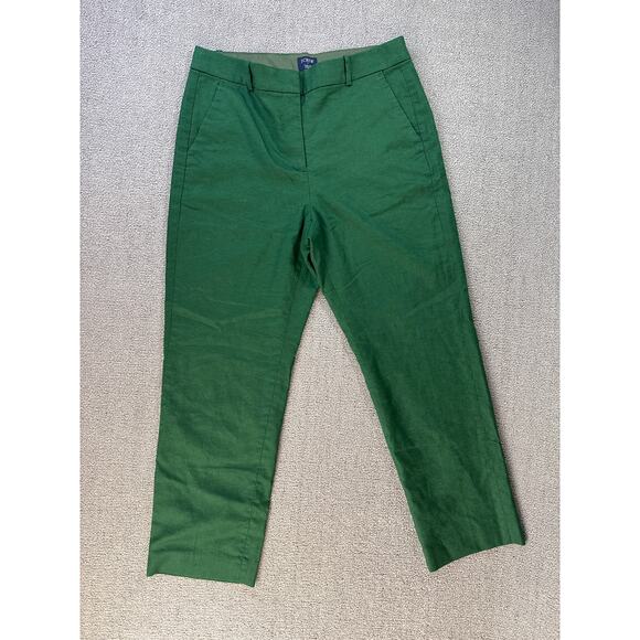 J. Crew Kallie Trouser Pant Straight Leg Career Business Linen Blend Green Sz 10 - Picture 1 of 9